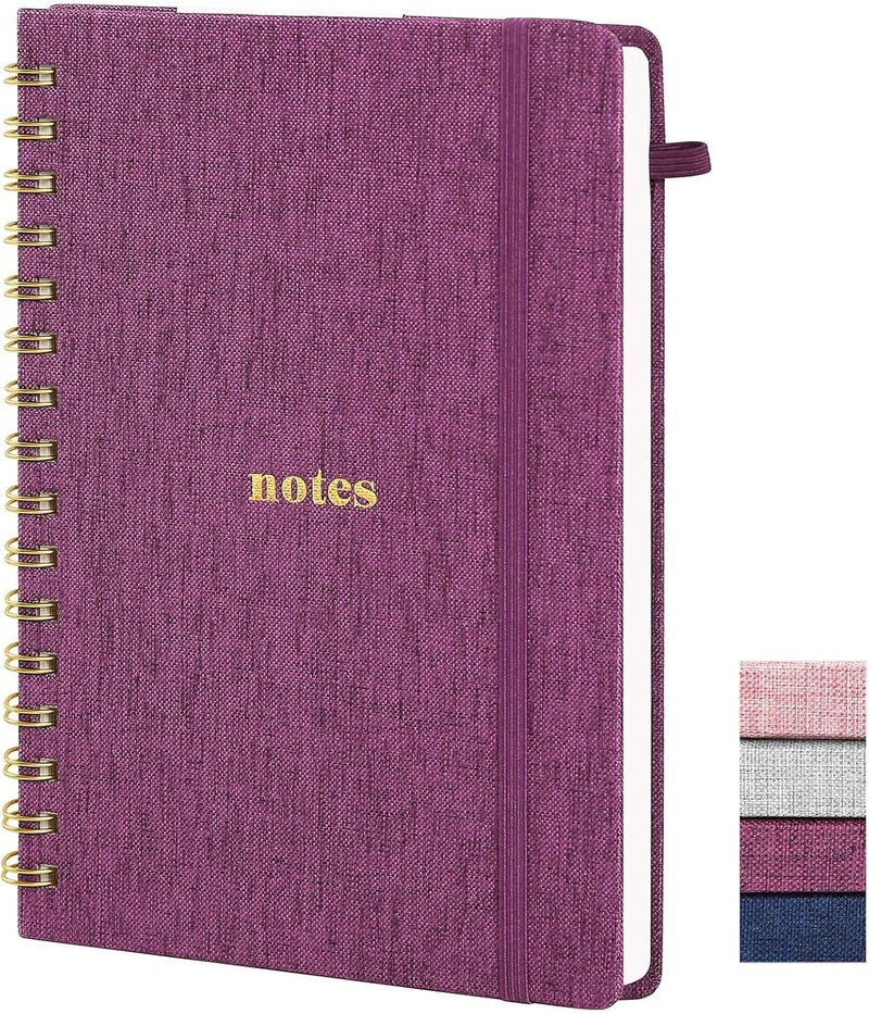 TSFPapier A5 Spiral Notebook – Hardcover Journal 160 Lined Pages 100 GSM Thick Paper With Elastic Band & Pen Holder College Ruled Writing Notebooks for Work School Travel purplish-red - Image 1